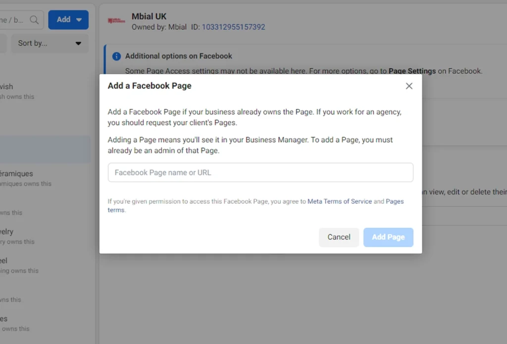 add facebook page your business meta suite