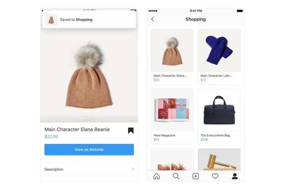 Instagram shop view on website